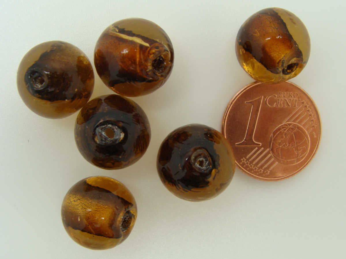perle murano rond 12mm marron fonce