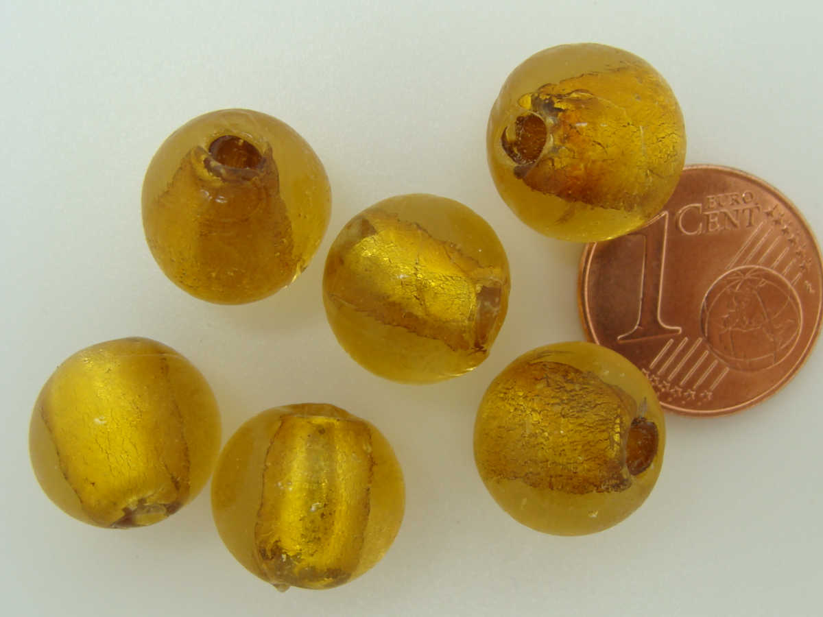 perle murano rond 12mm marron dore