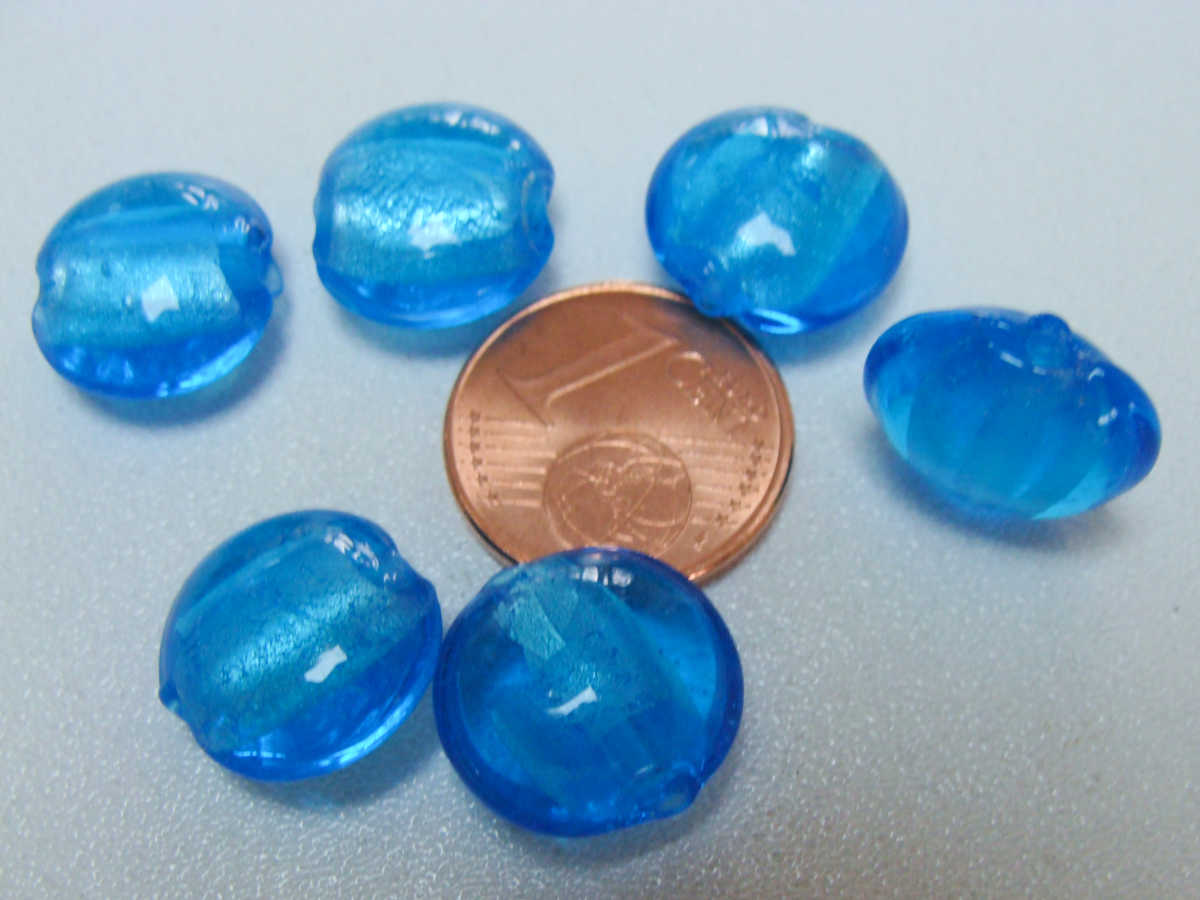 perle murano galet 12mm bleu vif