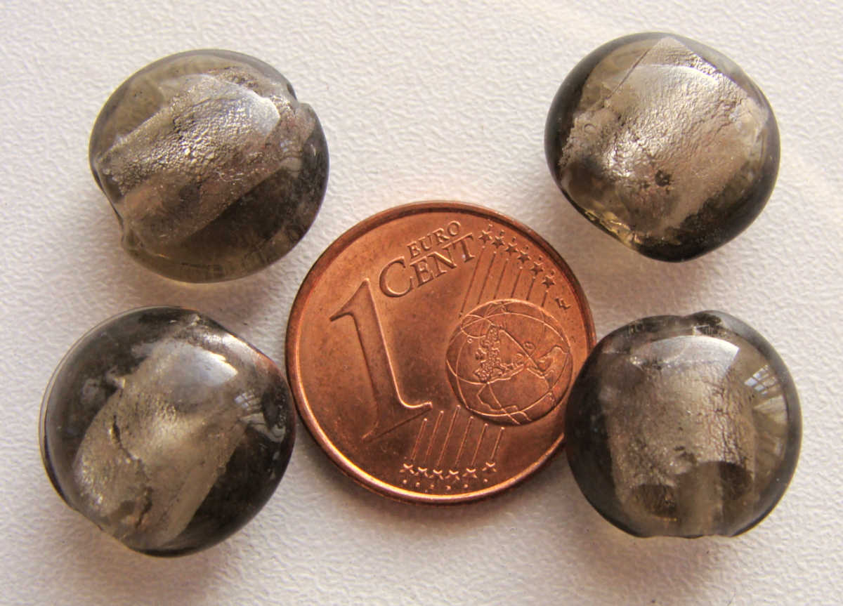 perle murano galet 12mm gris