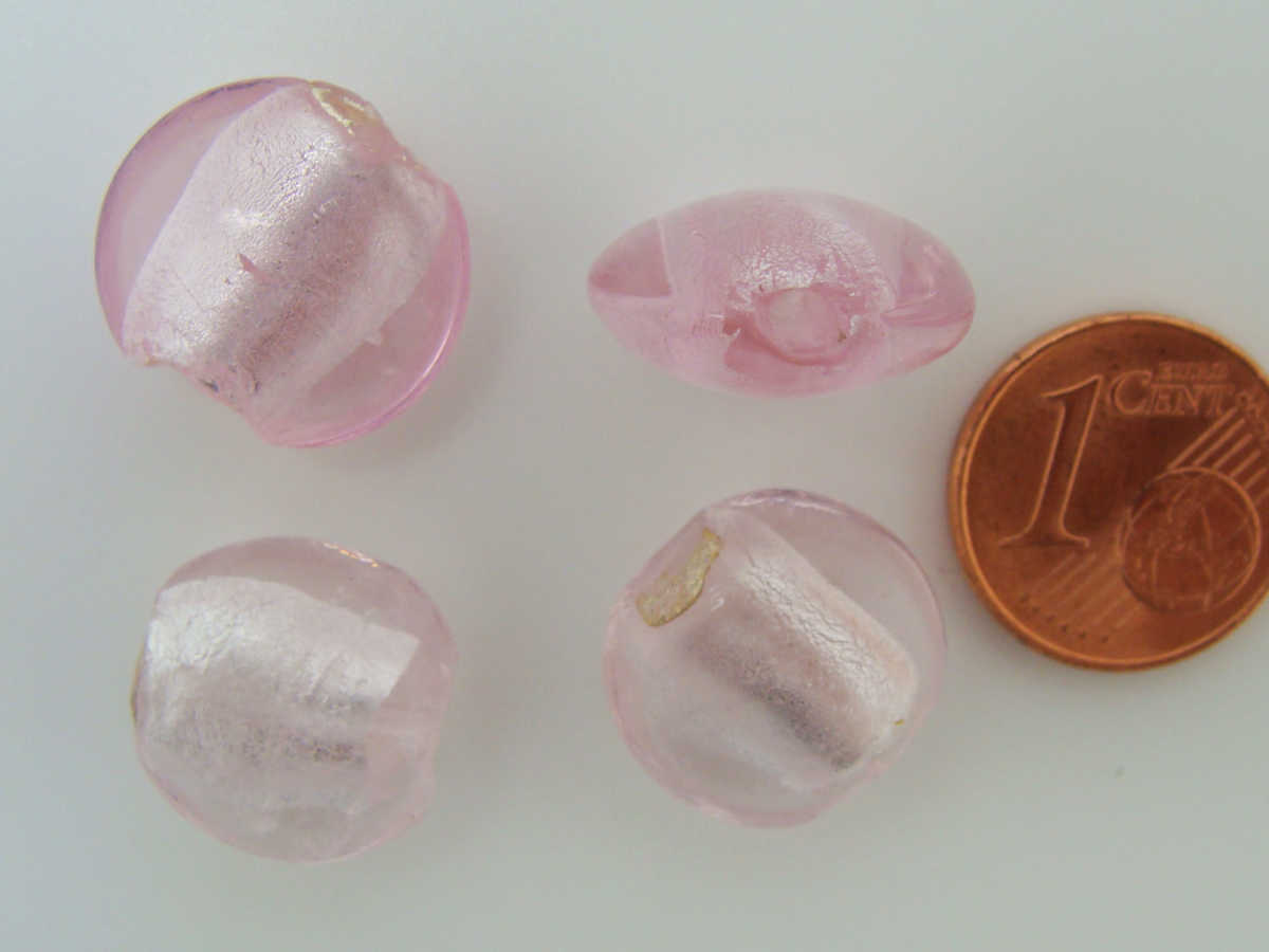 perle murano galet 15mm rose