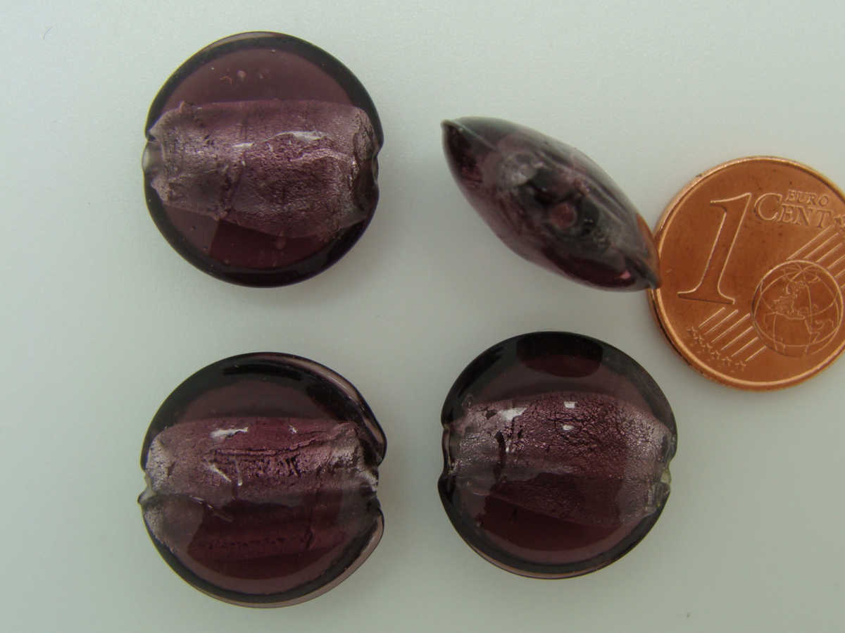 perle murano galet 15mm violet