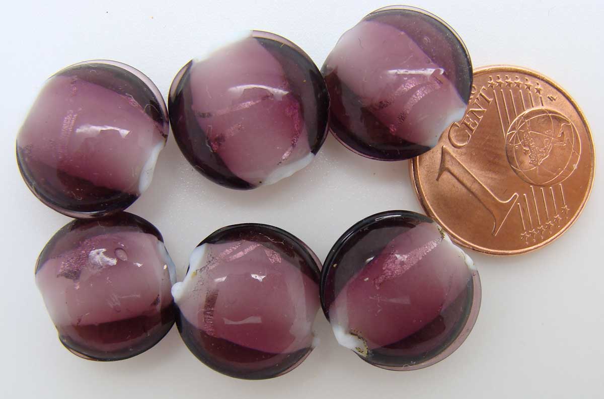perle verre galet 12mm violet fonce ruban arg