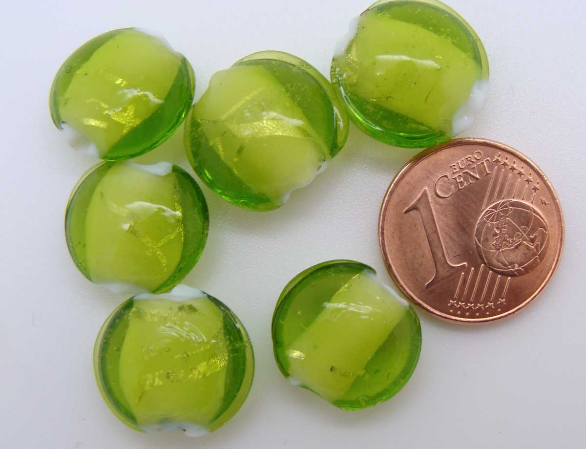 perle verre galet 12mm vert olive ruban arg
