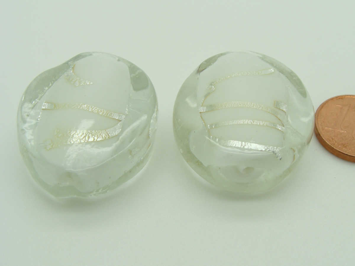 perle verre lampwork 29mm blanc rubarg