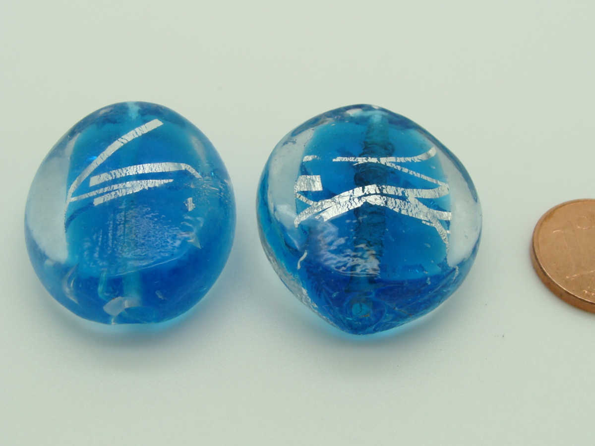 perle verre lampwork 29mm bleu rubarg