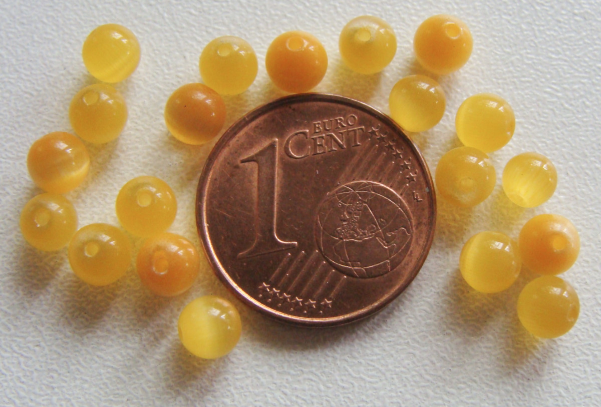 perle verre oeil de chat 4mm jaune fonce