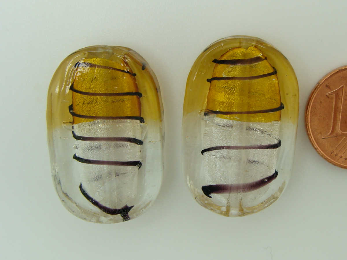 perle verre ovale 26mm dore transparent FA-strie-galet-26mm