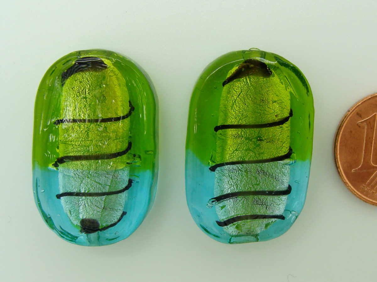 perle verre ovale 26mm vert bleu FA-strie-galet-26mm