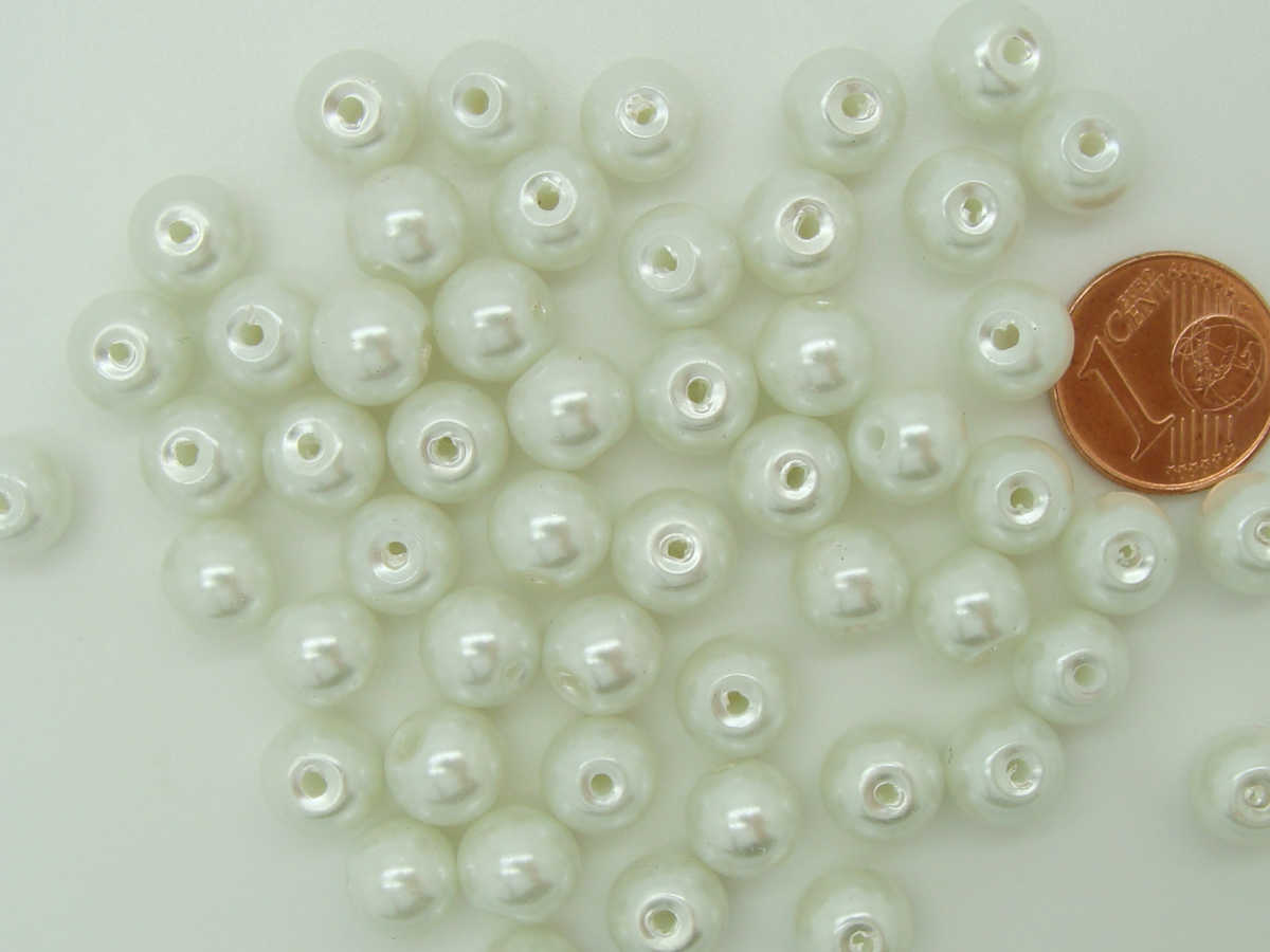 perle verre nacre blanc 8mm