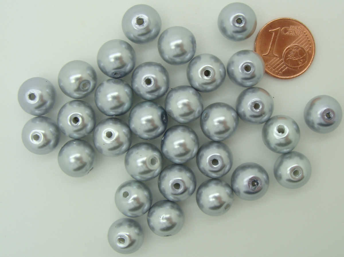 perle verre nacre gris 10mm