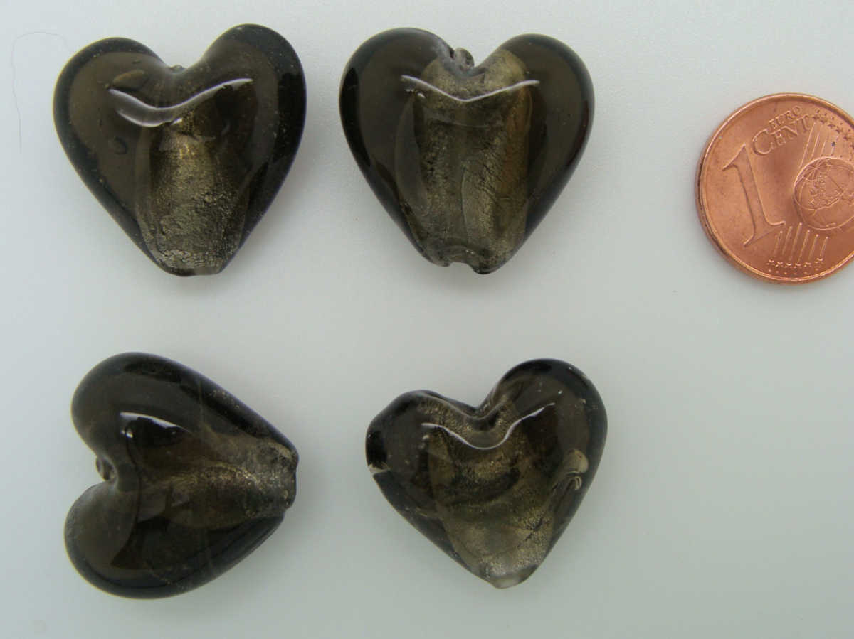 perle coeur 20mm style murano gris noir