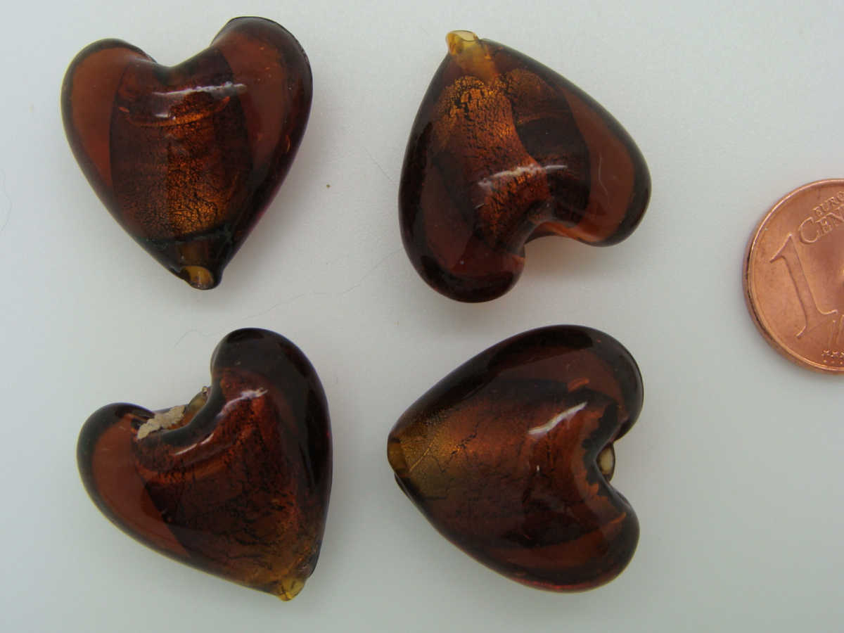 perle coeur 20mm style murano marron