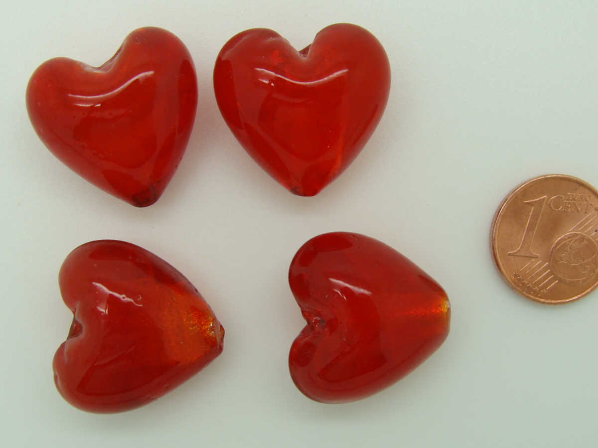 perle coeur 20mm rouge
