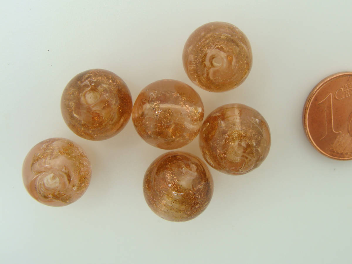 perle 12mm verre touche dore marron