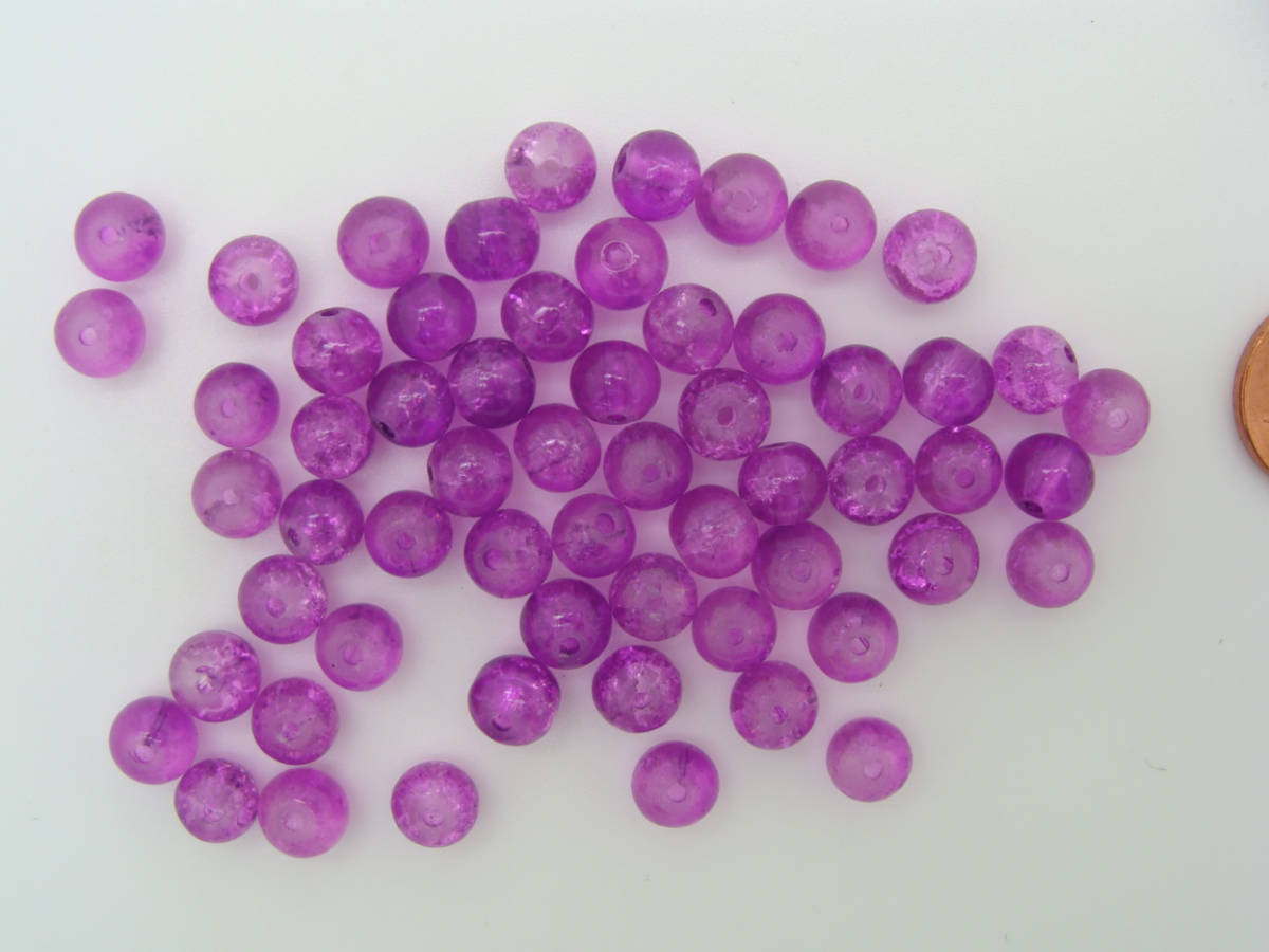 perle verre craquele 6mm violet