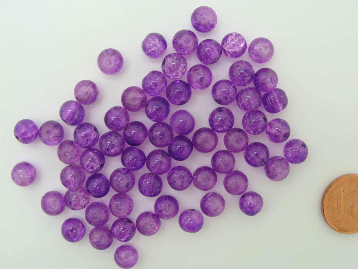perle verre craquele 6mm violet fonce