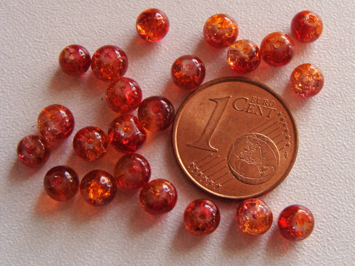 perle verre craquele 4mm bicolore orange rouge