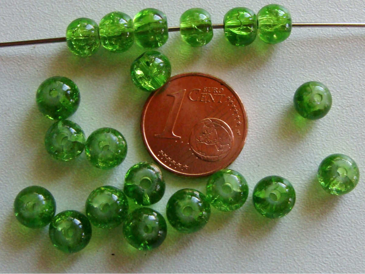 perle verre craquele 6mm vert