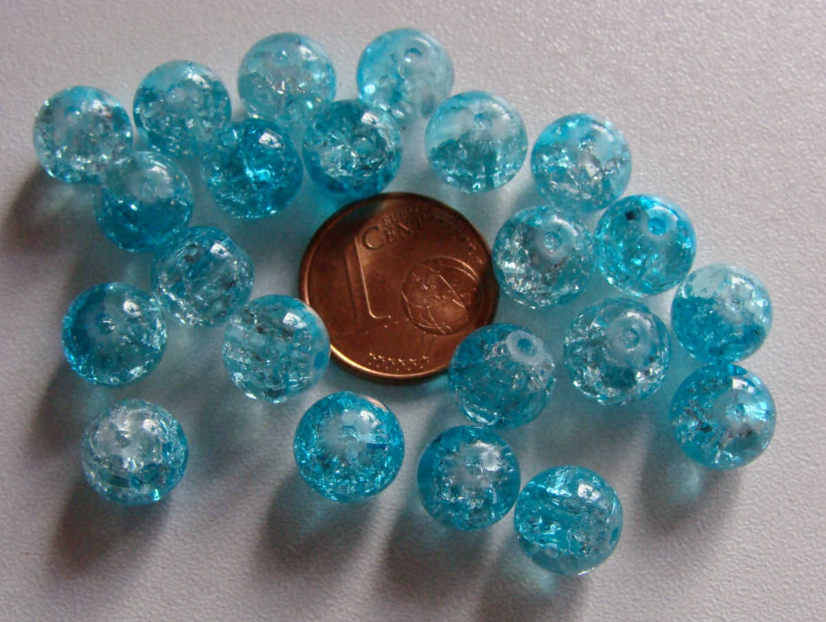 perle verre craquele 8mm bleu transparent