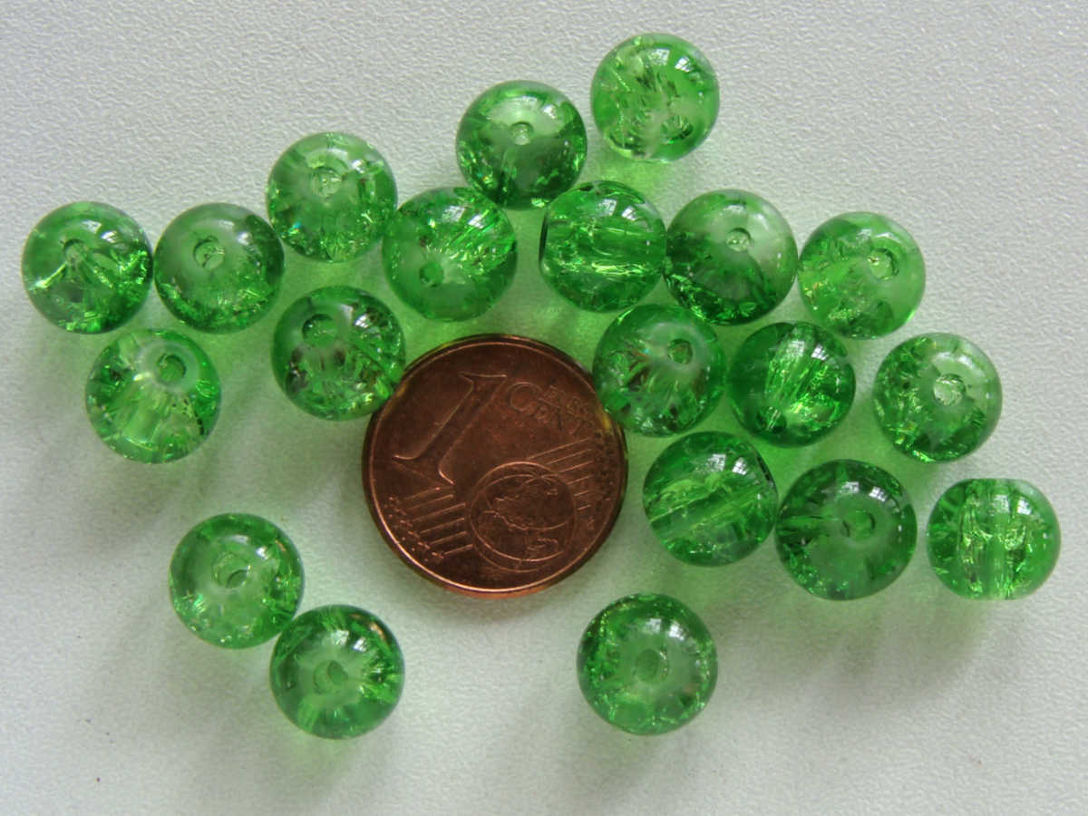 perle verre craquele 8mm vert