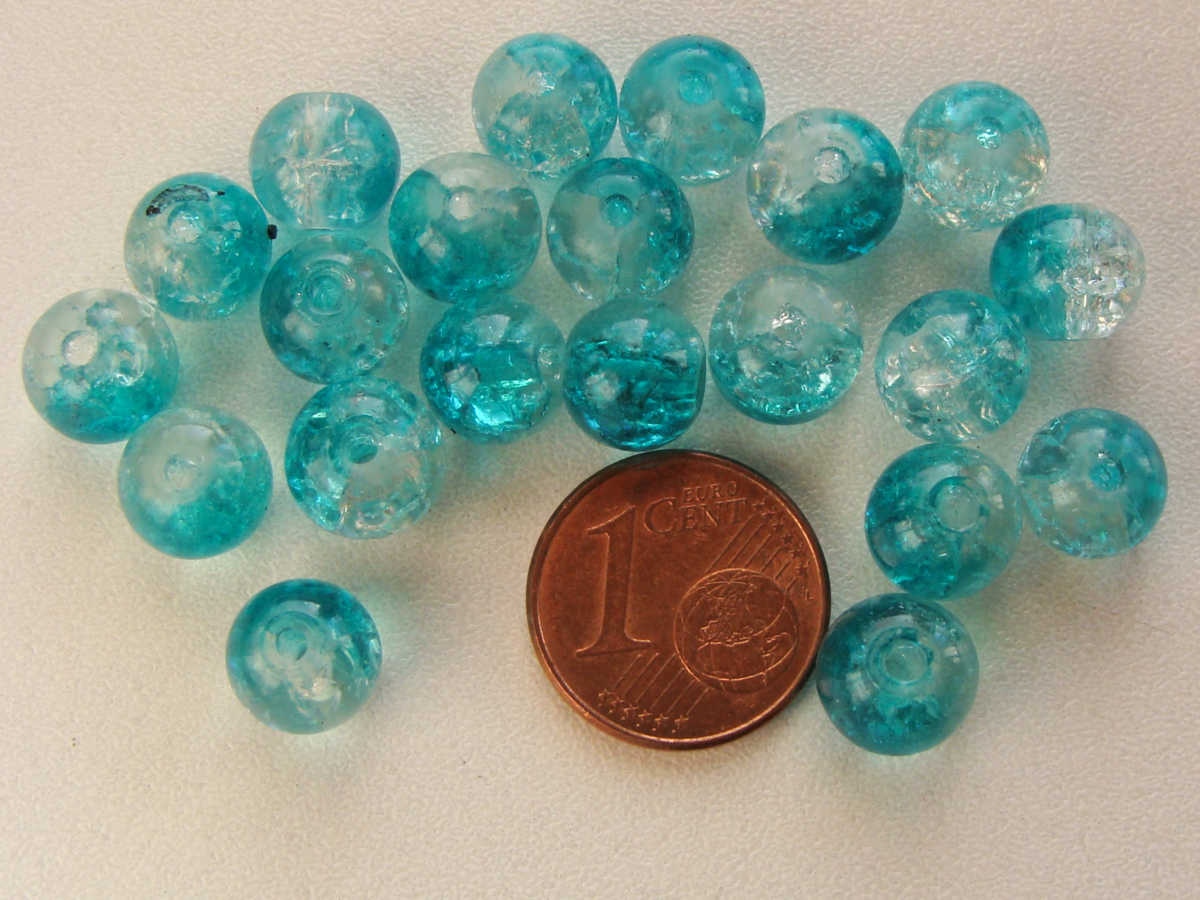 perle verre craquele 8mm bleu clair transp