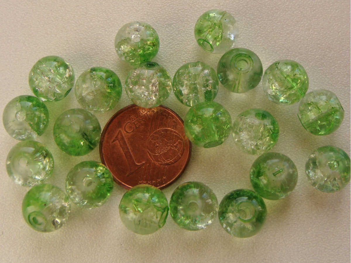 perle verre craquele 8mm vert transp