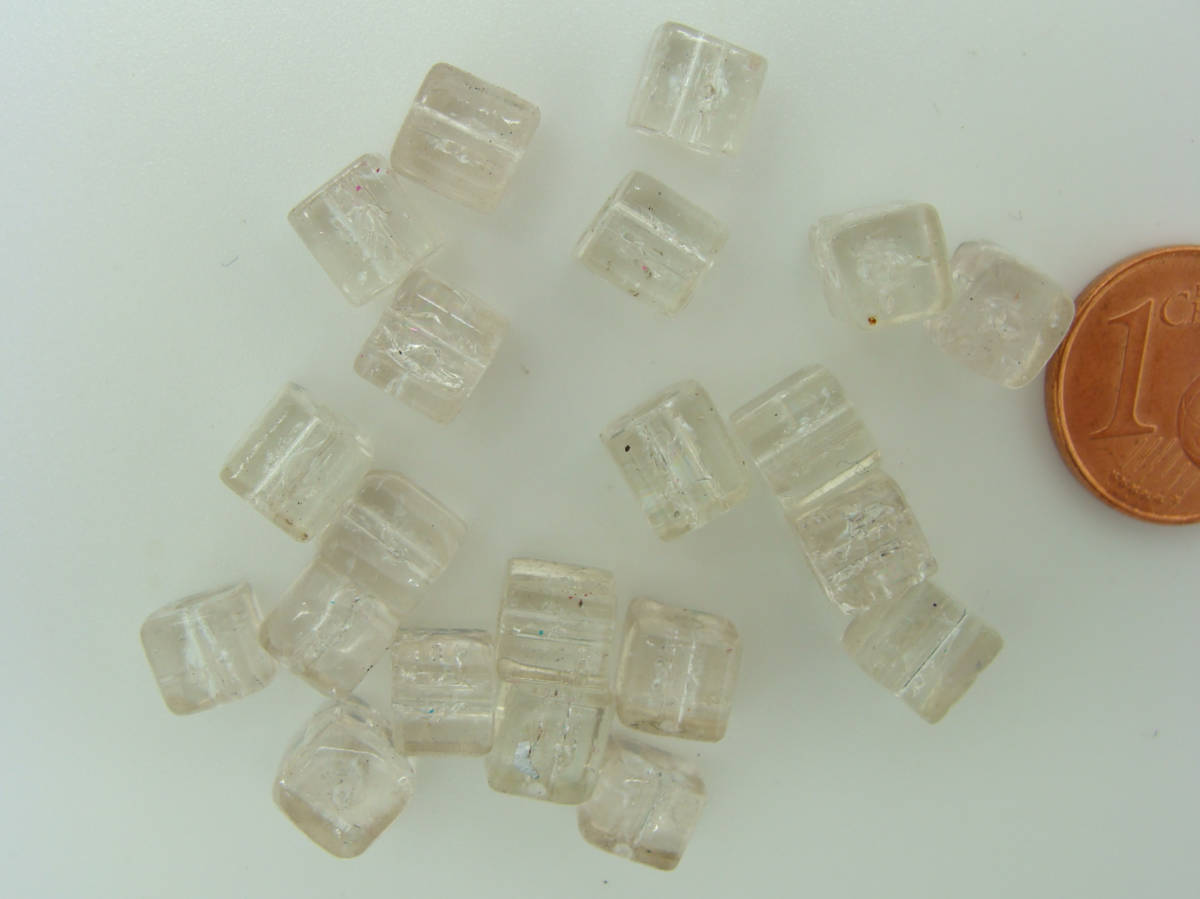 perle verre craquele cube 6mm transparent