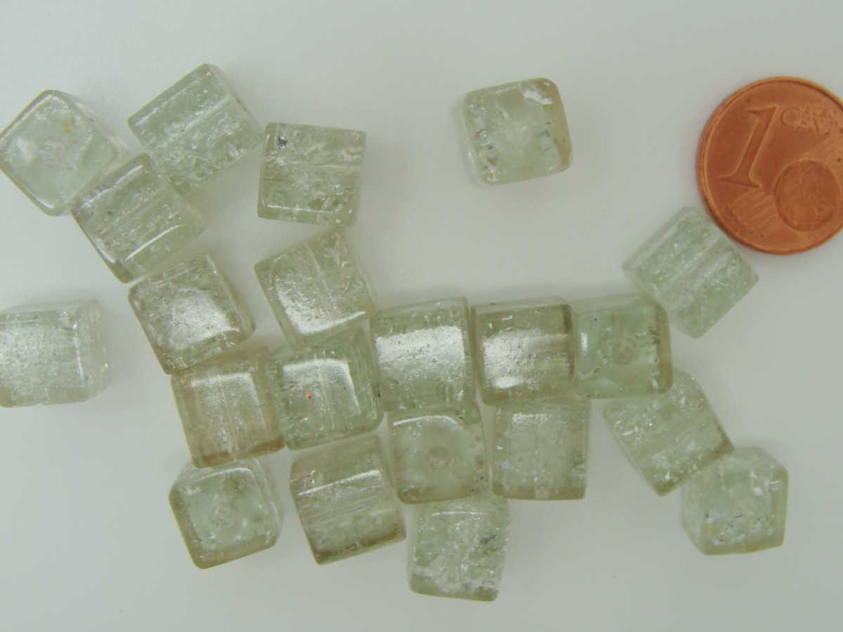perle verre craquele cube 8mm transparent