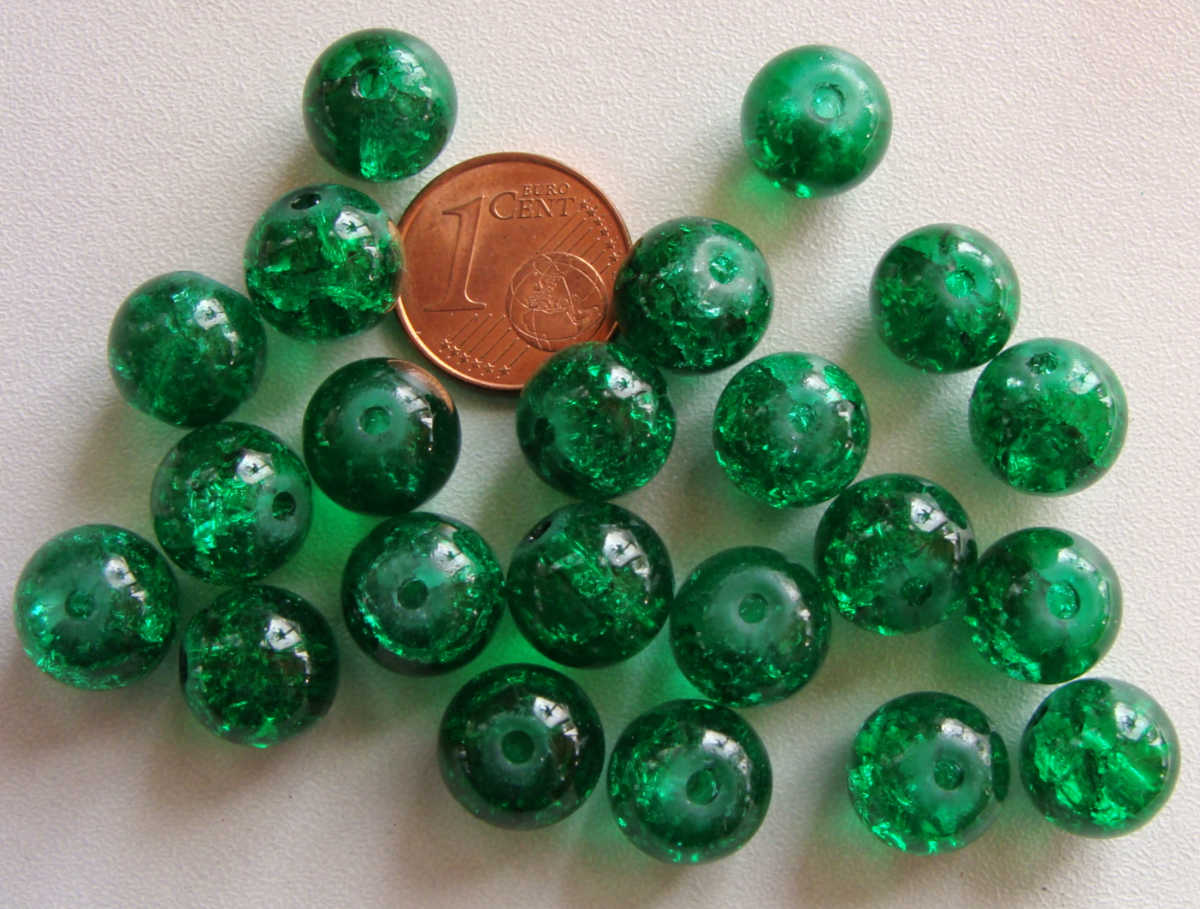 perle verre craquele 10mm vert emeraude