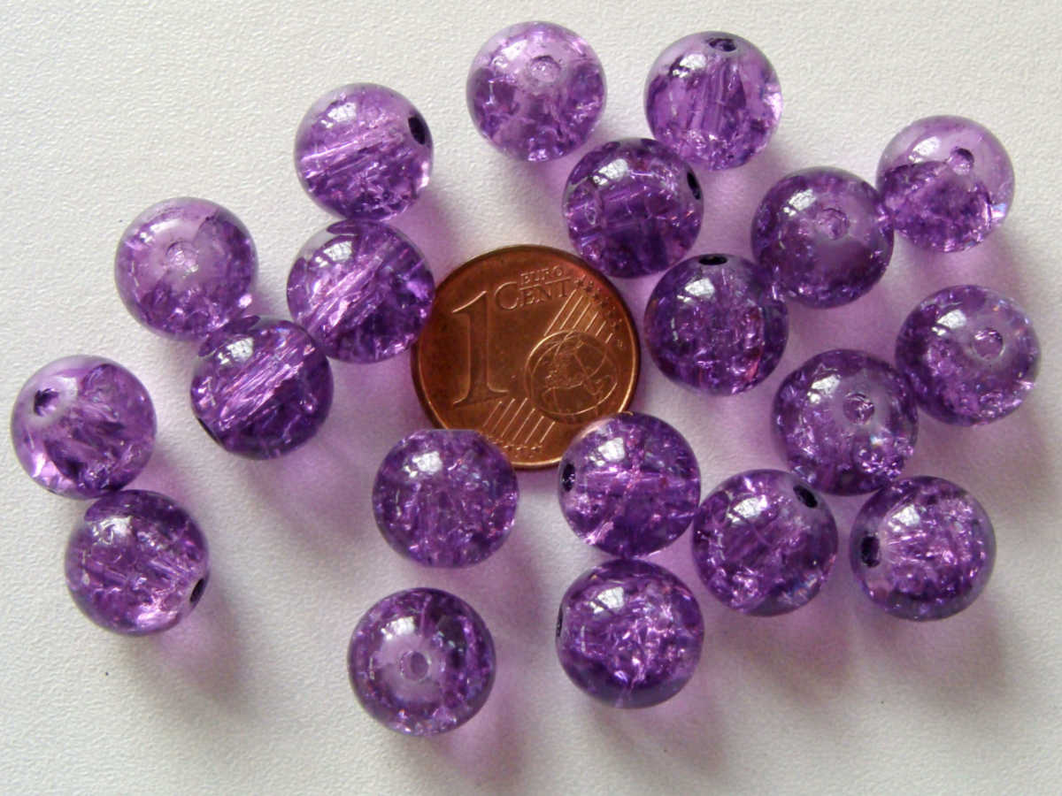 perle verre craquele 10mm violet