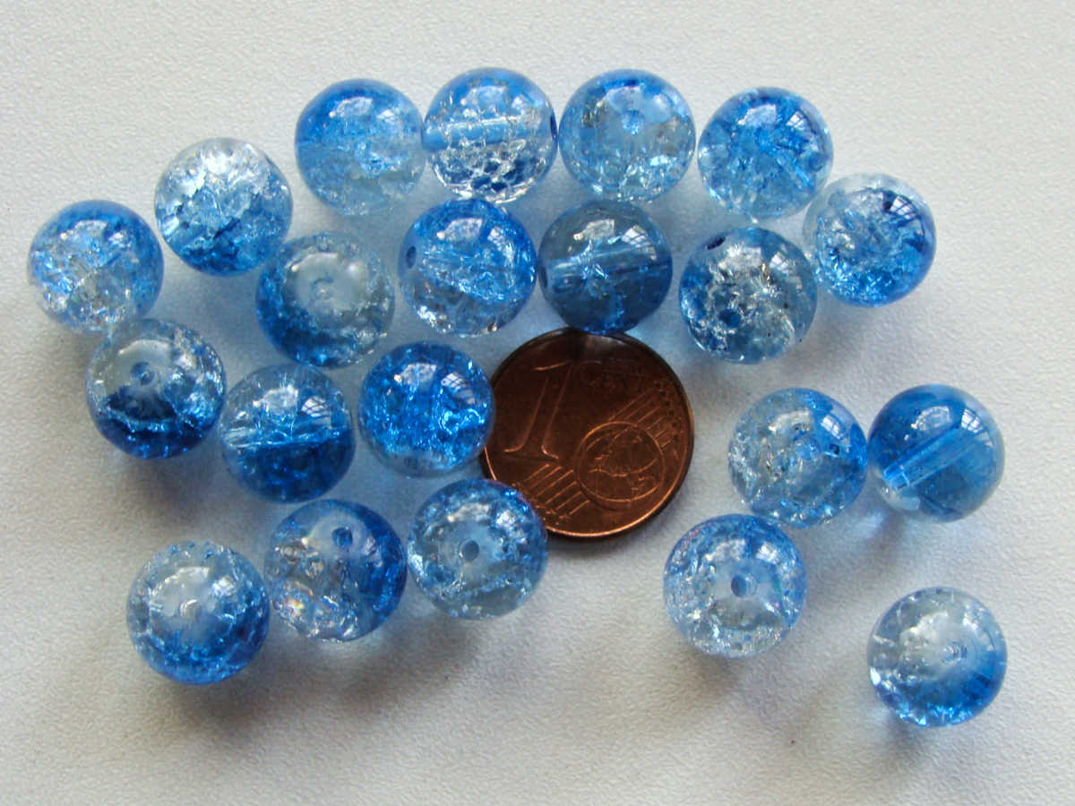 perle verre craquele 10mm bleu fonce transp