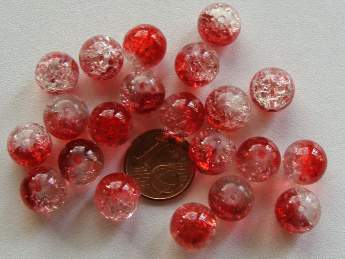 perle verre craquele 10mm rouge transp