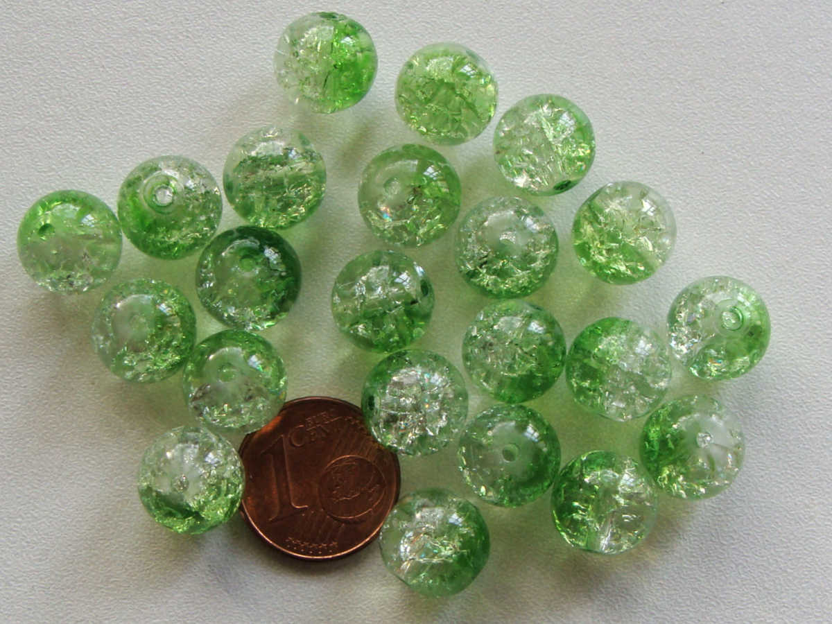 perle verre craquele 10mm vert transp