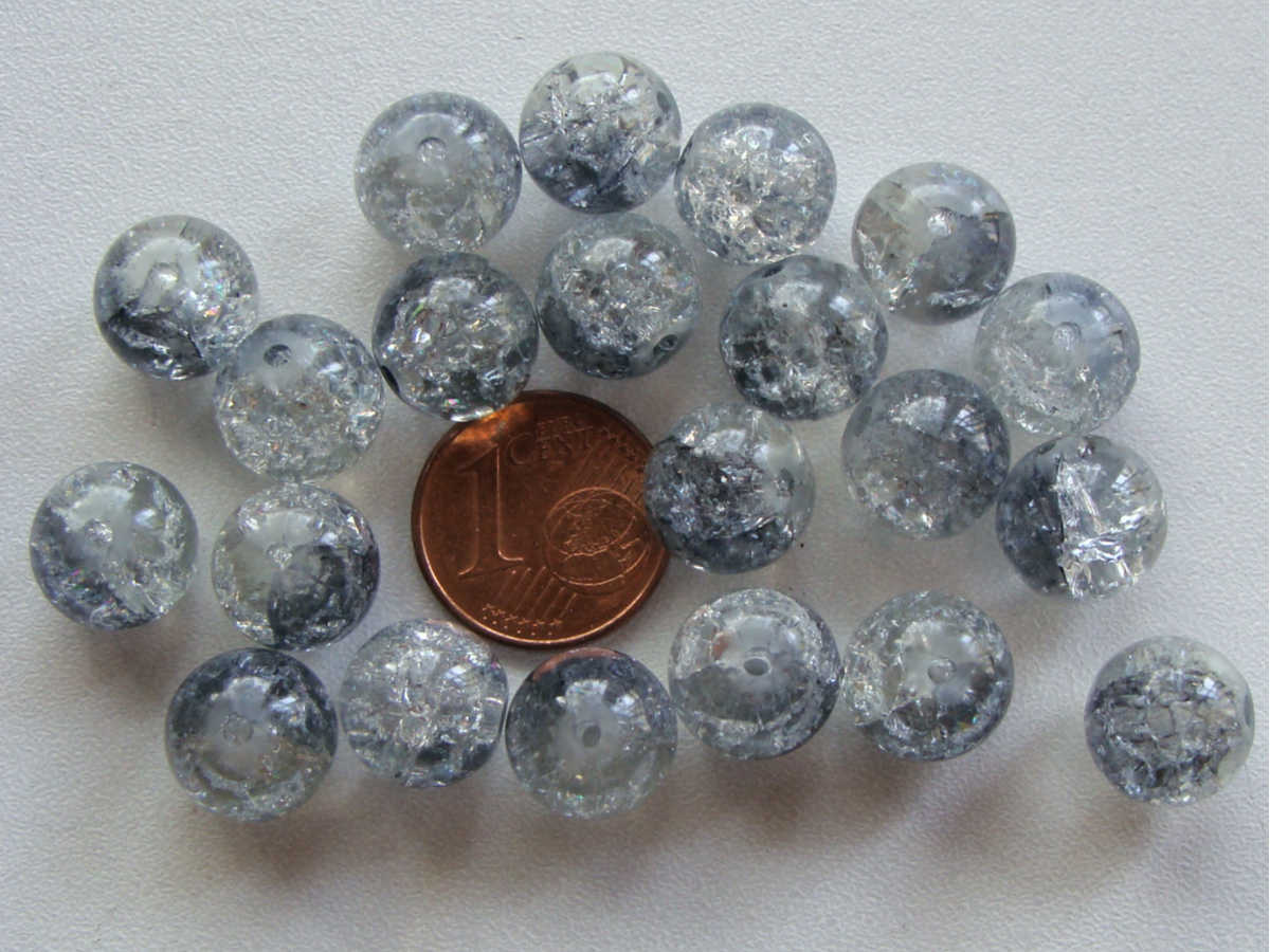 perle verre craquele 10mm gris bleu transp