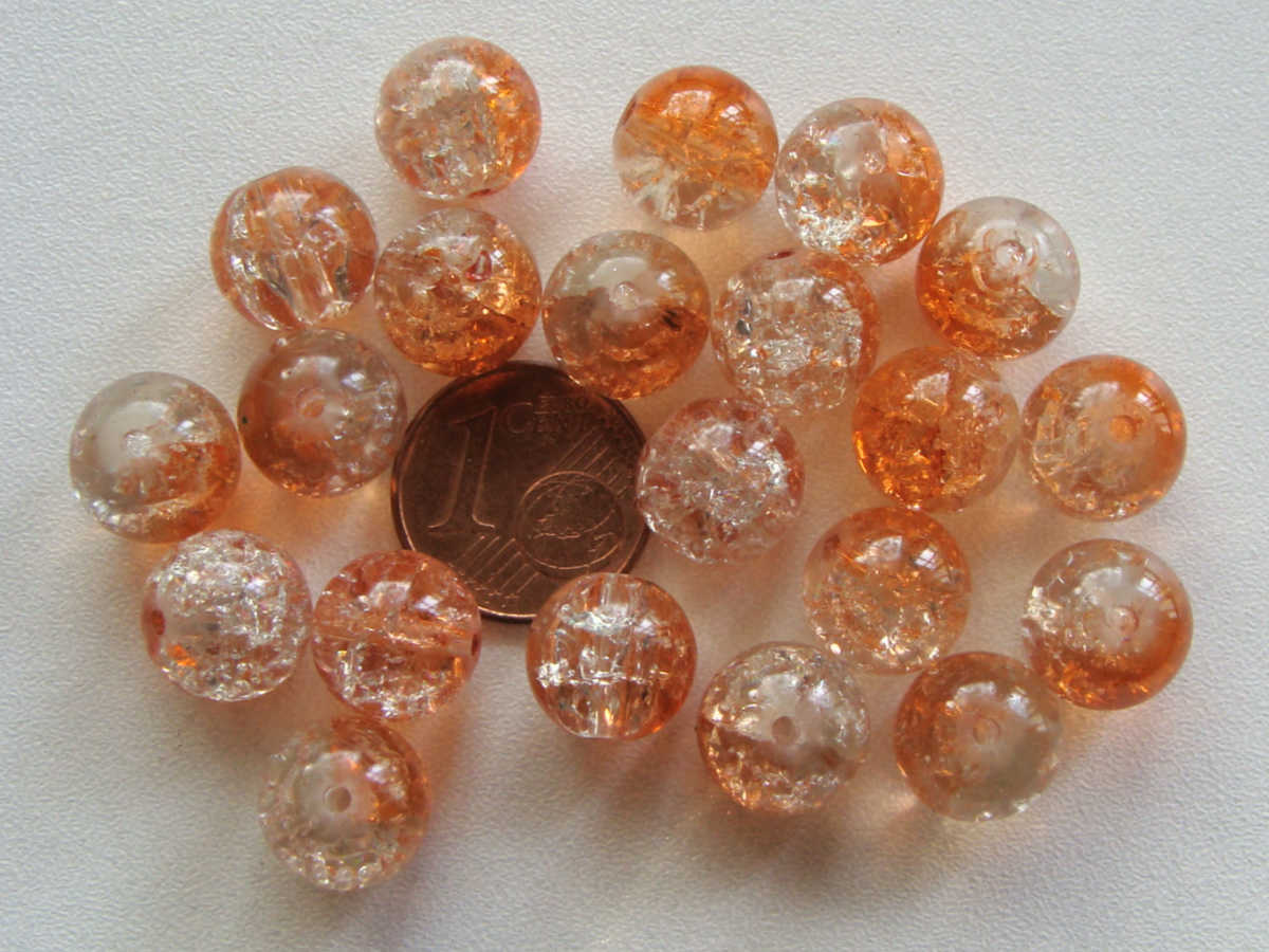 Lot de 20 perles craquelées en verre 10mm Orange 10mm 
