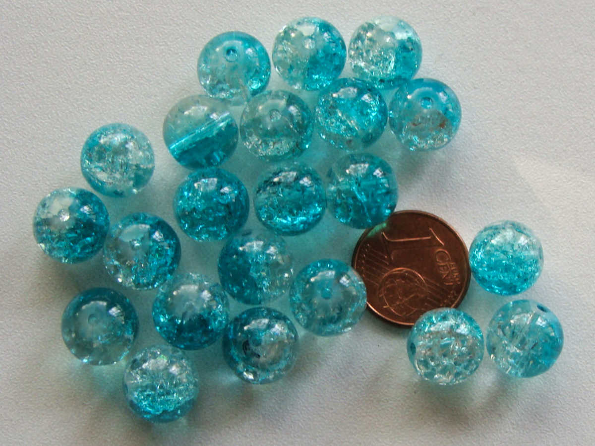 perle verre craquele 10mm bleu transp