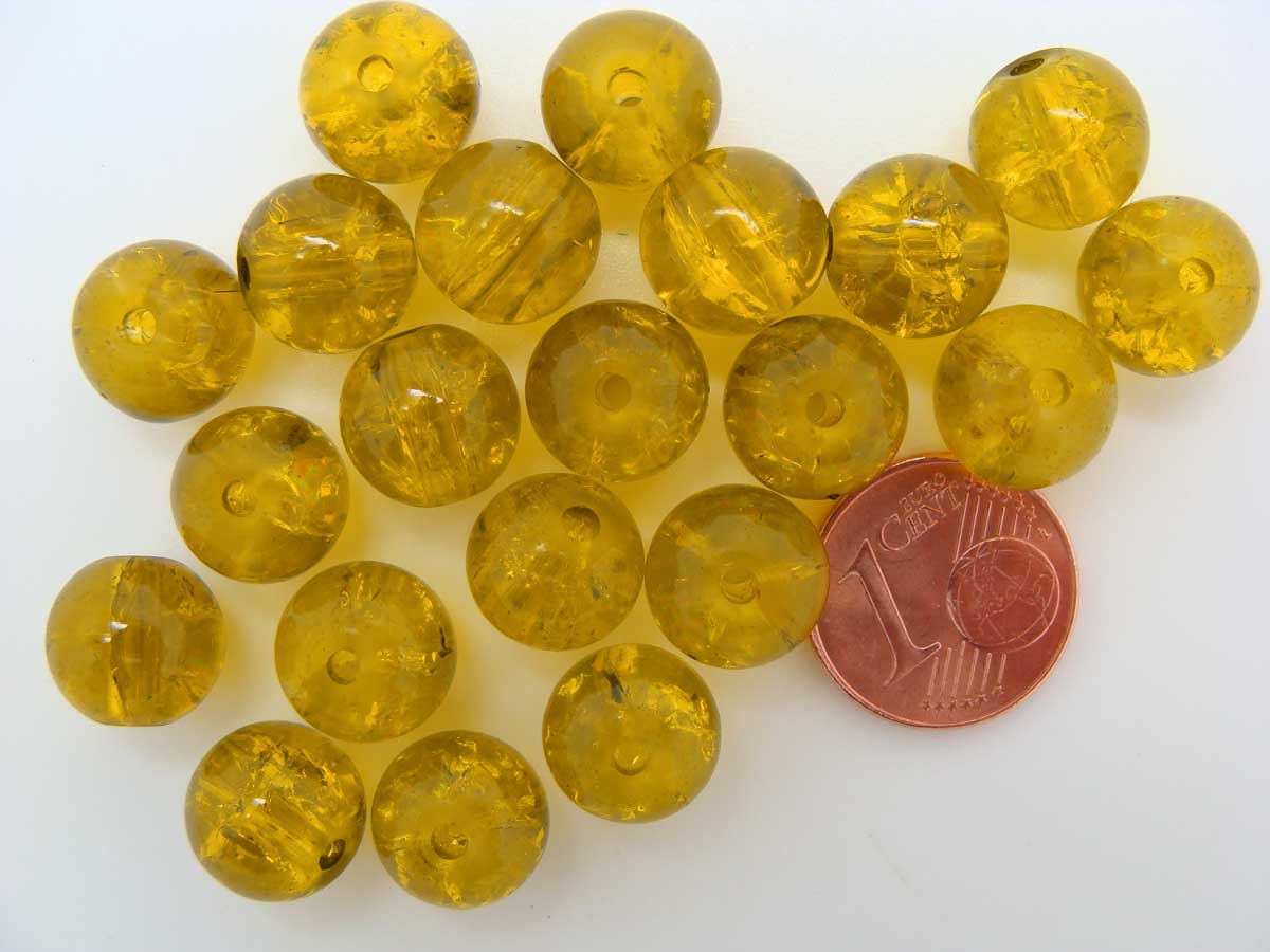 perle verre craquele 10mm jaune vert