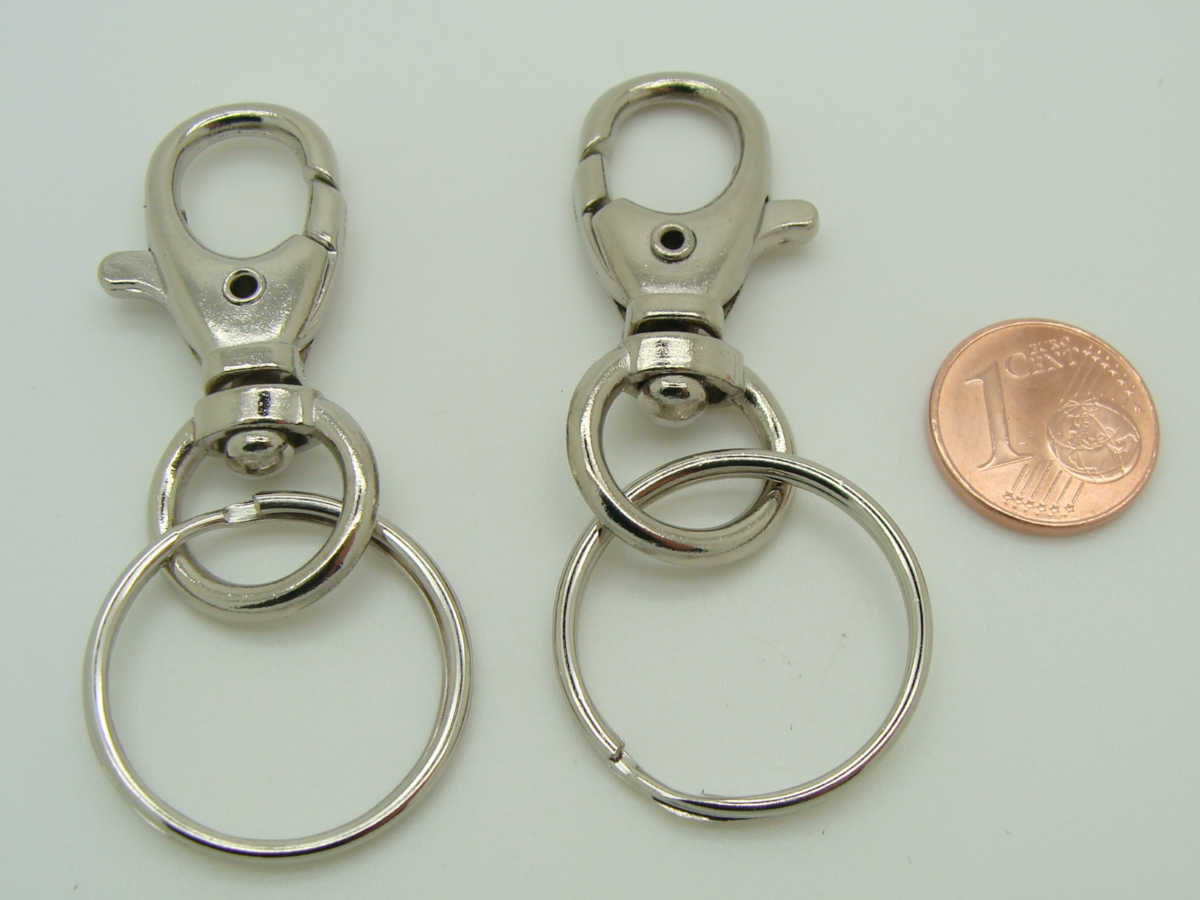 Fermoirs mousqueton 32mm avec anneau porte-clef 20mm ARGENT VIEILLI par 2  pcs - Apprêts Bijoux de Sac / Porte-clé - FondBaie