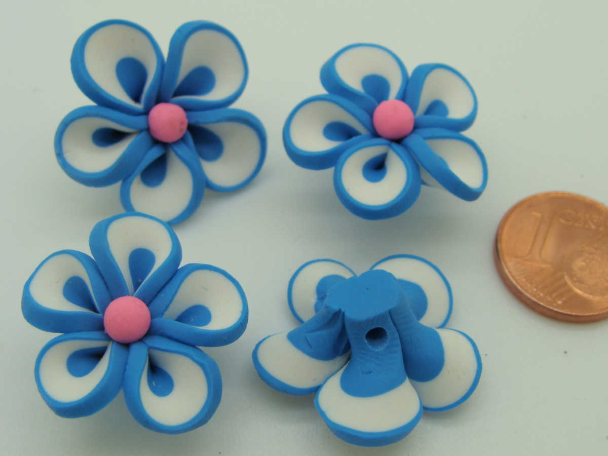 perle fleur bleu pate polymere