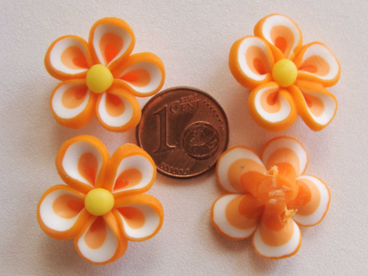 perle fleur orange pate polymere