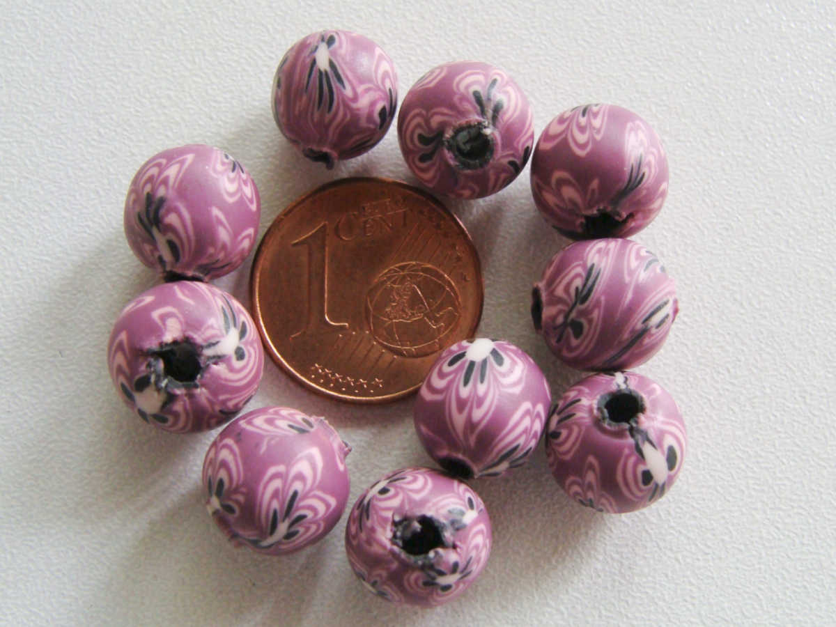 perle ronde fimo rose violet FIM13