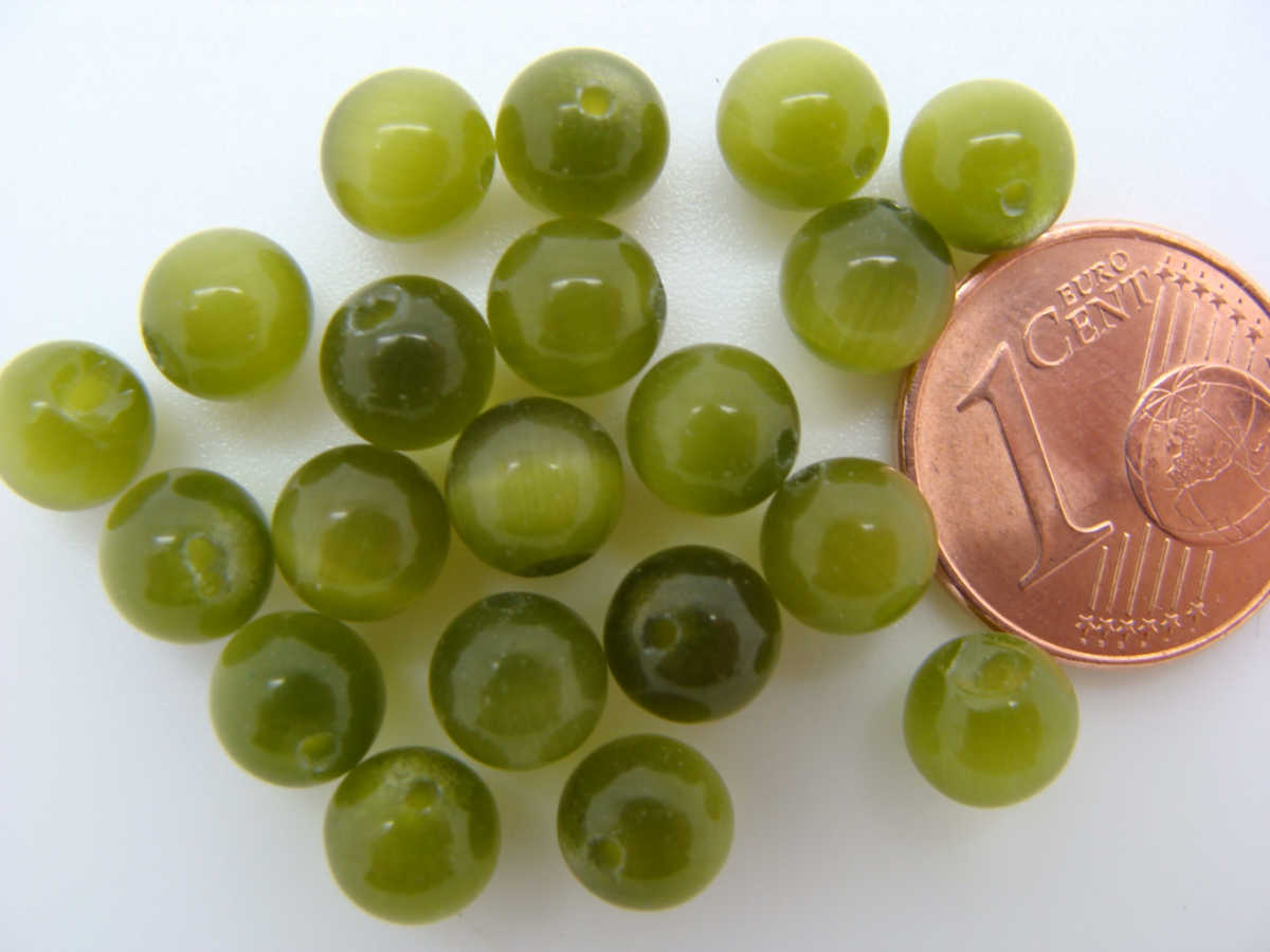 perle oeil de chat 6mm vert olive