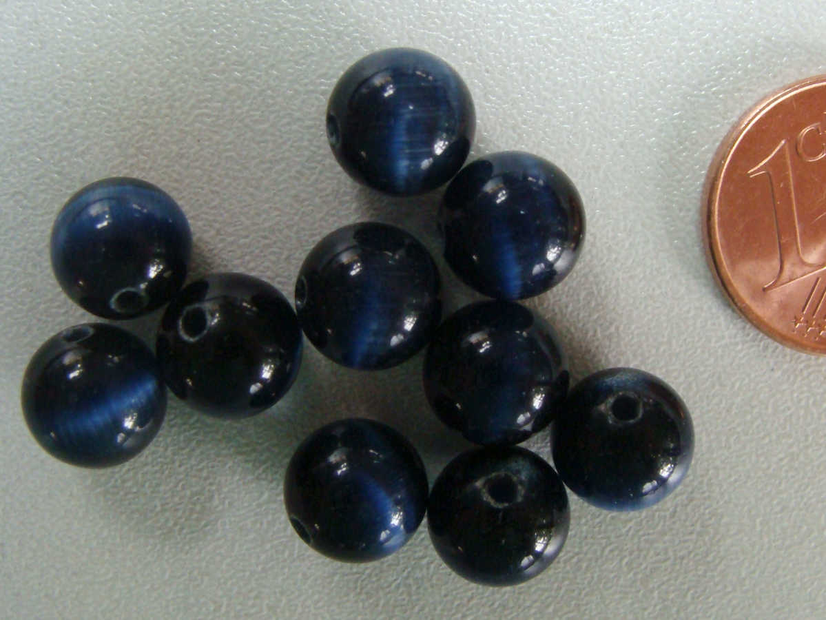 perle oeil de chat 8mm noir bleu