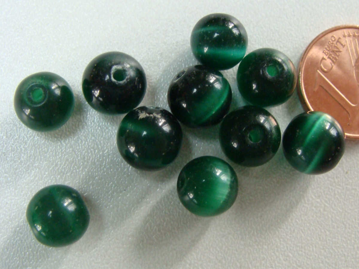 perle oeil de chat 8mm vert fonce