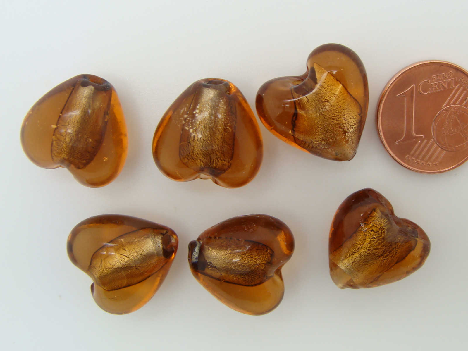 perle coeur 15mm Feuille argente marron