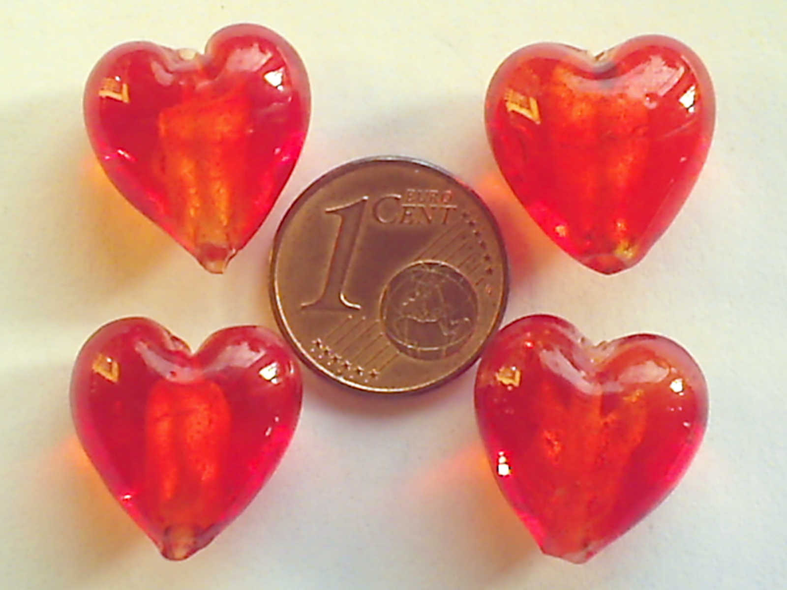 perle coeur 15mm Feuille argente rouge