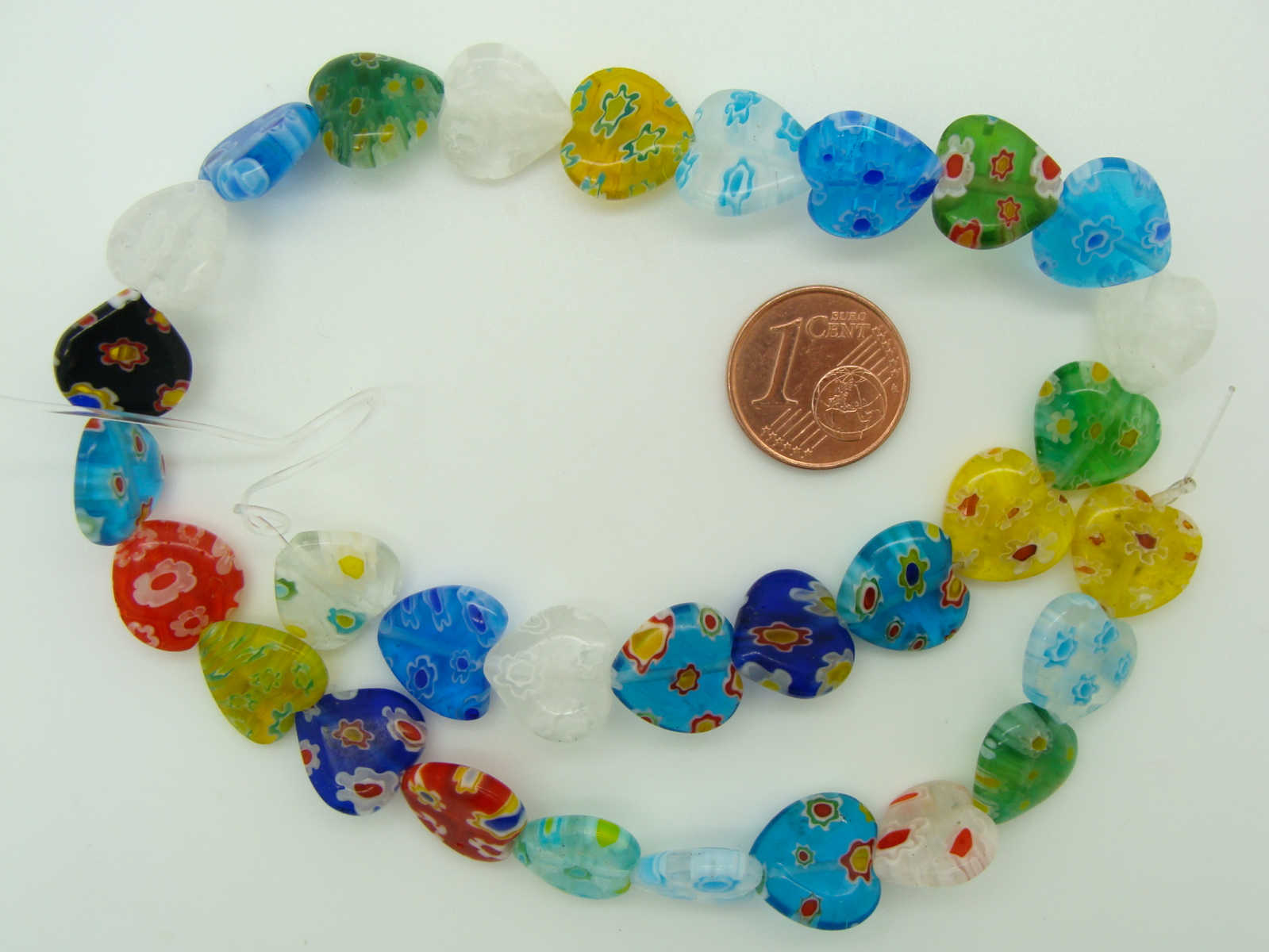 Perles verre millefiori Coeur 12mm MIX couleurs par 32 pcs