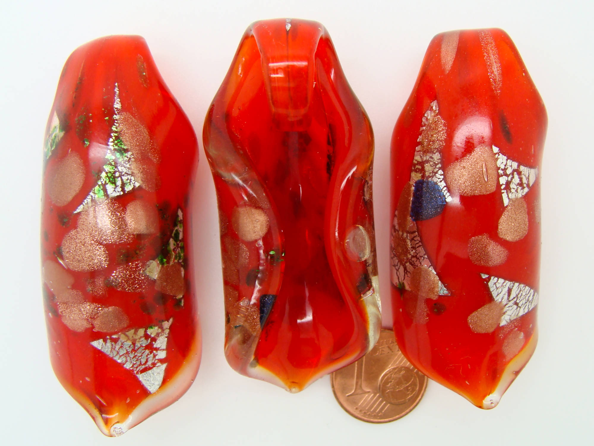 pendentif verre rouge dore argente Pend-35