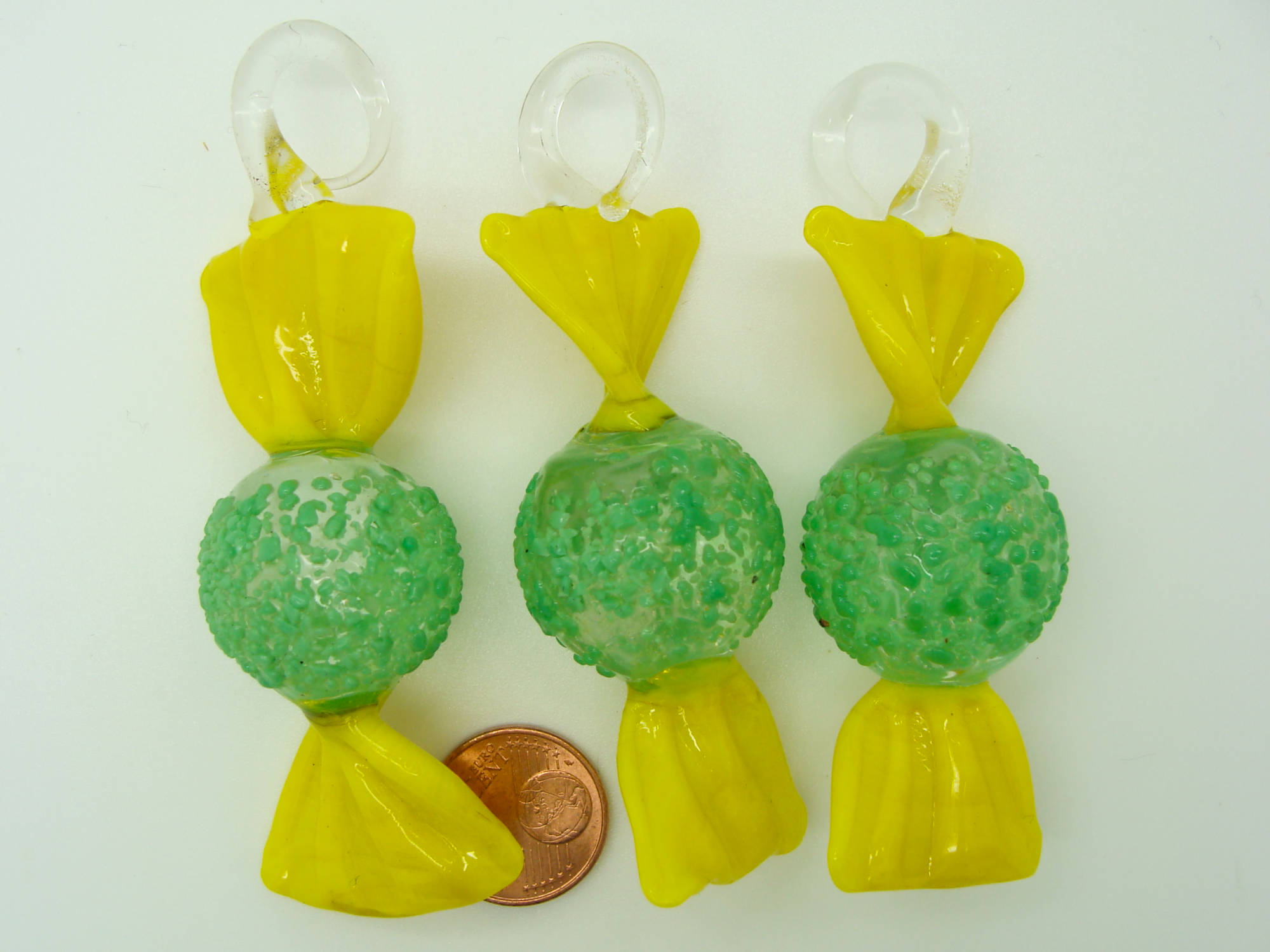 pendentif verre lampwork bonbon vert jaune Pend-48